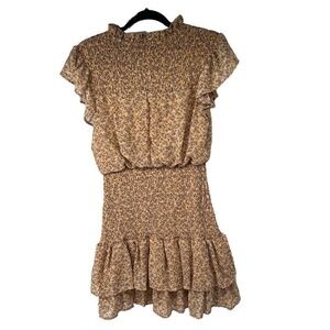 Timing Yellow‎ Purple Ditzy Floral Smocked Mini Dress Sz L Womens